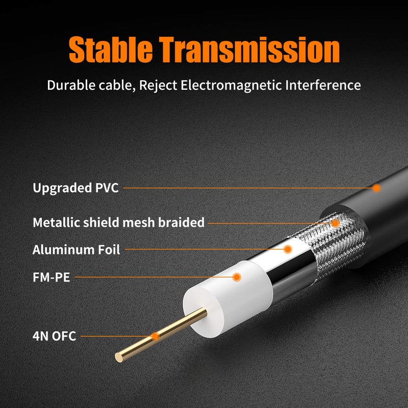BIFALE 25ft 3G HD-SDI Heavy Duty BNC to BNC 75 Ohm 1080P Video Coaxial Cable for CCTV Systems - Image 3